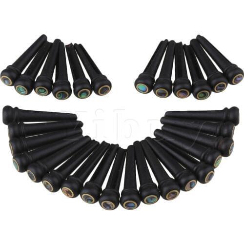 Yibuy 30 x Acoustic Guitar Black Ebony Abalone Dot Brass Circle Bridge End Pins