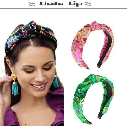 2020 Chinese Style Embroidery Hair Bands for Women Accessories Knotted Bow Headbands for Female Fashion Turban Elegant Bezel