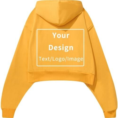 Women Sweatshirts Cropped Hoodies Custom Your Design Printed Cotton Loose Long Sleeve Short Jumper Female Hooded Streetwear
