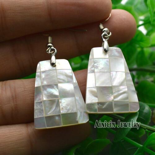 1pairs Oval Shape Natural White Shell Jointed Hook Dangle Earrings Exaggerate Fashion Women Party Jewelry