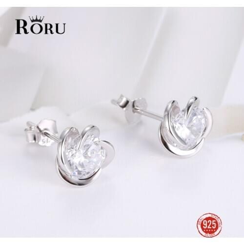 100% 925 Sterling Silver Earrings Fashion Flower Rose Earring with Stones Zircon Stud Earrings Gifts Fine Jewelry for Women
