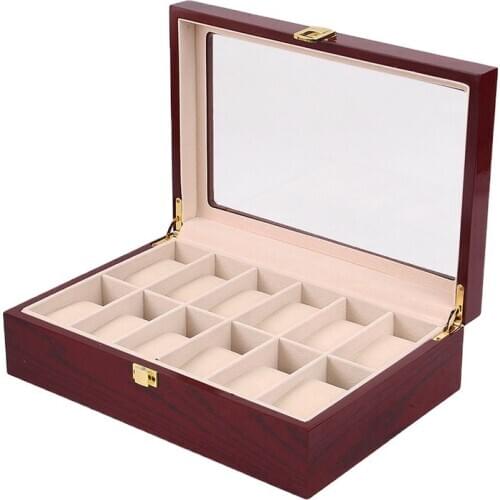 12 Slots Wood Watch Display Box Organizer Wine Red Piano Lacquer Gift Watch Box Wooden Wrist Watch Case Storage Holder Organizer