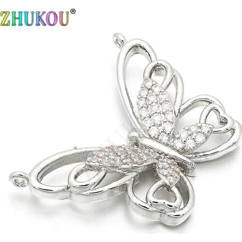27*21mm Brass Cubic Zirconia Butterfly Charms Pendants DIY Jewelry Findings Accessories, Hole: 0.5mm, Model: VD132