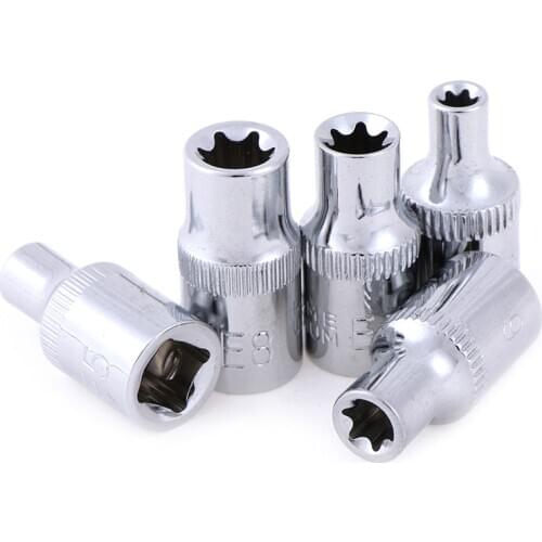 5Pcs 1/4 Inch Torx Star Bit Female E Socket Set E4,E5, E6,E7, E8 Star Socket Set Hand Tools Set Outer hexagonal sleeve
