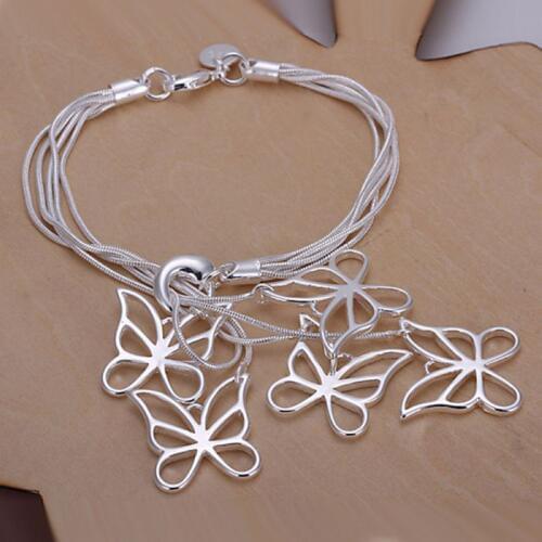 925 jewelry silver plated jewelry bracelet fine graceful butterfly pendant top quality wholesale and retail SMTH027