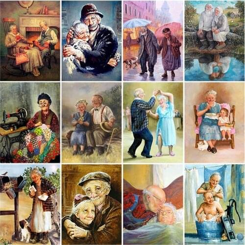 DIY 5D Diamond Painting Old Man Child Diamond Embroidery Cartoon Cross Stitch Full Round Drill Mosaic Rhinestone Decor Home