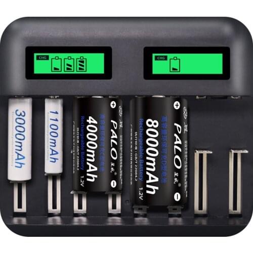 Quick Charger 8 Slots LCD Display USB Smart Battery Charger for AA AAA SC C D Size Rechargeable Battery 1.2V Ni-MH Ni-CD