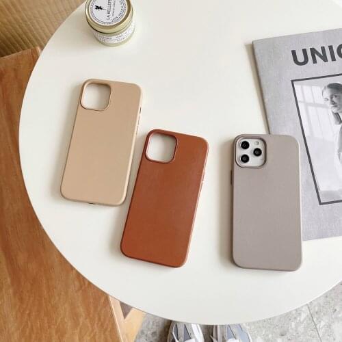 INS Plain PU Leather Case For iPhone 11 12 Pro Max Mini XR X XS Max 7 8 Plus SE Microfiber Lining Phone Protection 12 Pro Cover