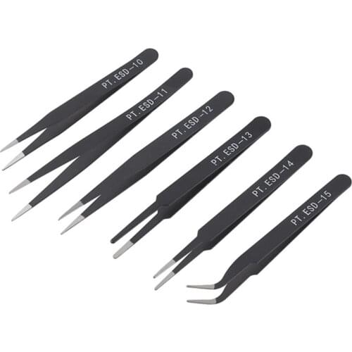 6PCS/Pack Of black Anti-Static Stainless Steel Tweezers DIY Custom Jewelry Making Mobile Phone Repair And Renovation Tool Set