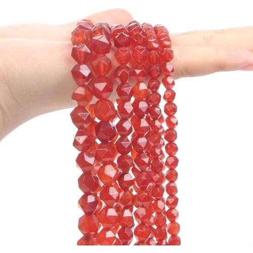 Faceted Red Agate Natural Stone Beads Loose Spacer Beads For Jewelry Making Needlework Bracelet Necklace DIY Accessorie 6/8/10MM