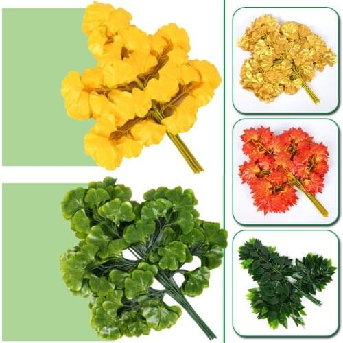 Artificial Simulation Ginkgo Biloba Plastic Tree Branches Background Handmade Leaves for DIY Party Home Office Decoration