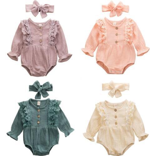0-24M Newborn Kids baby Girls Clothes Long Sleeve lace Romper Elegant Casual Plain Jumpsuit Cute Sweet Princess Cotton Outfits