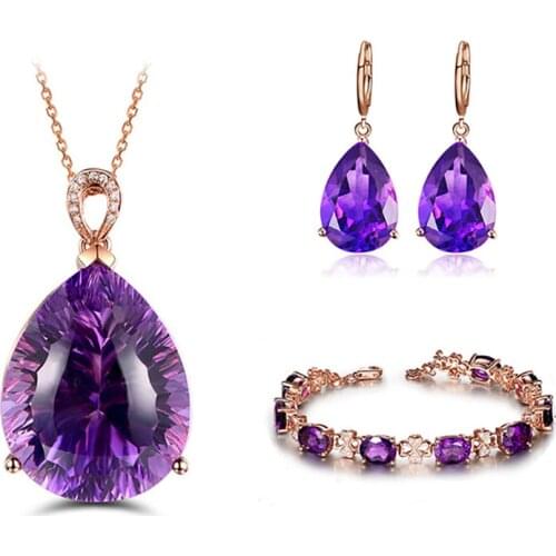 JoiasHome 925 Silver Women Jewelry Set Purple amethyst Gemstone Women Earrings Necklace Bracelet Retro Fine Engagment Jewelry