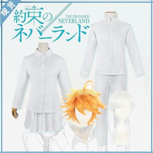 Anime The Promised Neverland Emma Cosplay Costume Shirt Skirt Emma Norman Costume School Uniforms Shirt Pants Set Wig