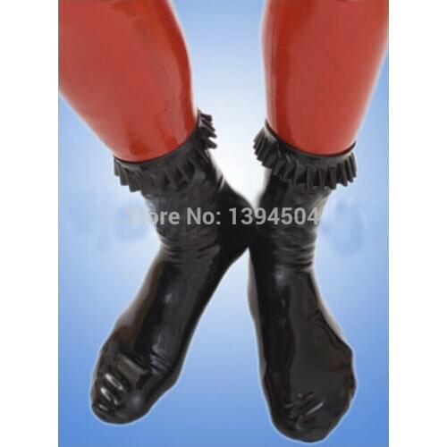 2017 Promotion Sale handmade Hot Latex pleated side short Stockings Socks Women Fetish With Flounced Spliced For Halloween boots