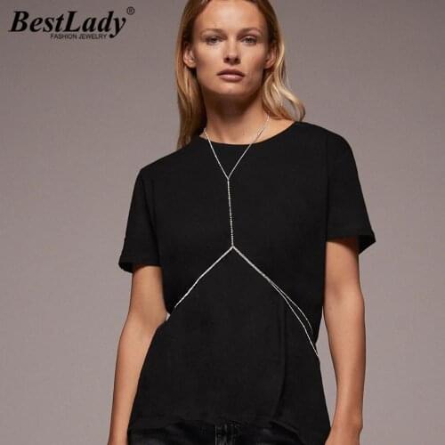 Best Lady Fashion ZA Crystal Shiny Body Necklaces Jewelry for Women Boho Trendy Sex Necklaces Clother Accessories Jewelry Show