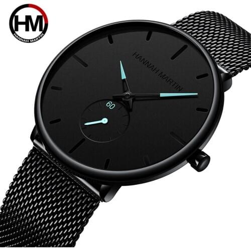 2020 Hannah Martin New Mens Watch Simple Fashion Brand Stainless Steel Luxury Strap Mens Quartz Watch Relogio Masculino