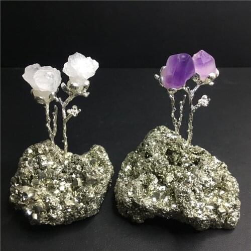 Natural Pyrite Crystal Energy Flower Reiki Healing Wedding Home Decor Pieces