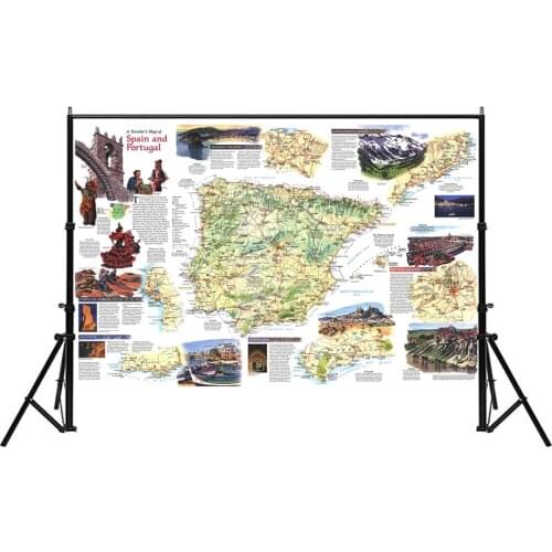 59x42cm Europe Partial Travel Map National Map of Spain and Portugal Non-woven Wall Art Picture Learning Education Supplies