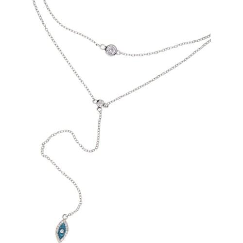 New 925 silver Chokers Necklaces Fashion Layer Crystal Eye Pendant Necklace Statement double chain y necklace Jewelry for Women