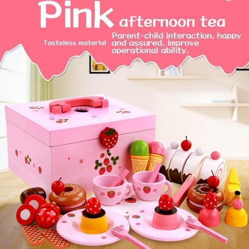 NEW Baby Toys Strawberry Simulation Cake/Afternoon Tea Set Cut Game Pretend Play Kitchen Food Wooden Toys Child Birthday Gift