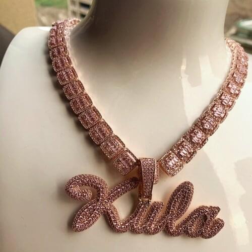 New Design Baguettes Chain Two Tone Name Plate Necklace Micro Paved CZ Customized Initial Jewelry,Ins Ice Out