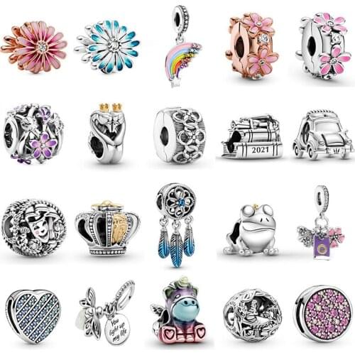 Fit Original Pandora Bracelets Princess Charms 2021 Spring New 925 Sterling Silver Beads All-match Women DIY Fashion Jewelry