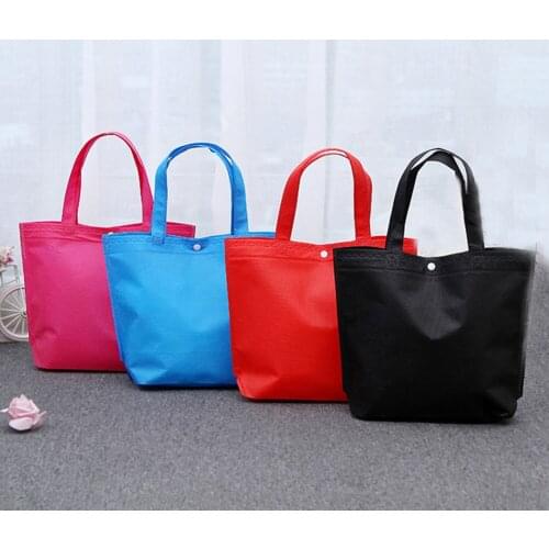 Simple Foldable Shopping Bag Reusable Tote Pouch Solid Color Useful Female Non-woven Fabrics Shopping Bags Button Grocery Bag