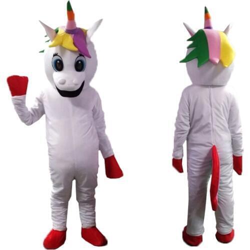Rainbow Pony Unicorn mascot magic Mascot Costume Cartoon Character Horse mascot costume mascotte for Christmas Fancy party Dress