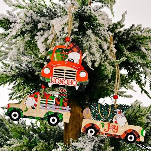 Christmas Pendant Wooden Painted Colorful Car Xmas Tree Drop Ornaments Decorations for Home Kids Toys Gift Xmas New Year