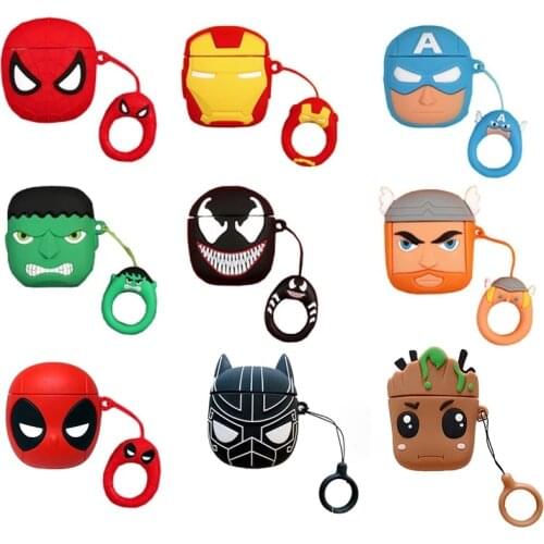 Marvel Iron Man Spiderman Black Panther Silicone Cases For Airpods 1/2 Protective Bluetooth Wireless Earphone Charging Cover