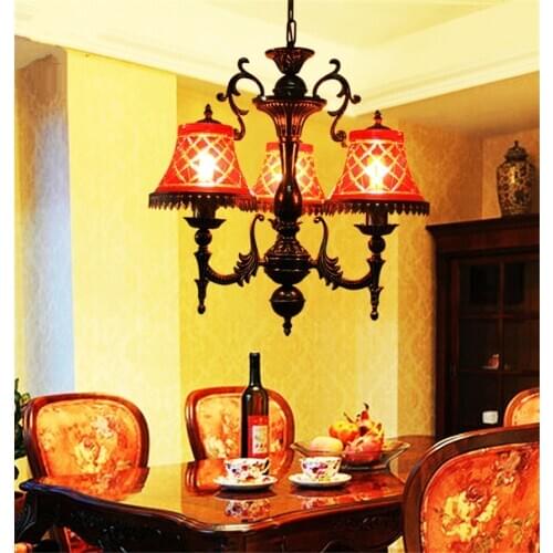Vintage European Hand-carved Glass Chandeliers Lights Living Room Dining Room Bedroom Bar Retro Red Hanging E27 Lamps Fixtures