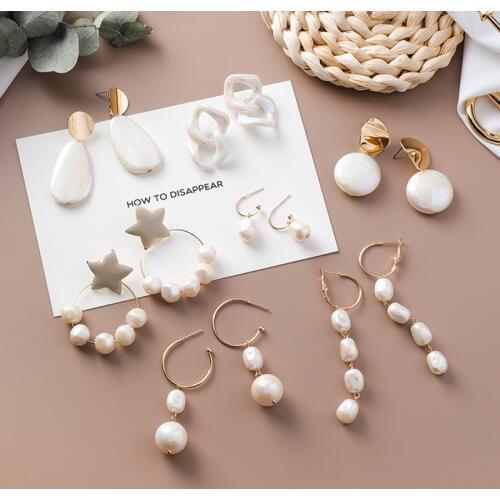 2019 New Korean Acrylic Symphony Simulated Pearl Shell Metal Long Tassel Drop Earrings Sweety Jewelry For Women Pendientes Gift