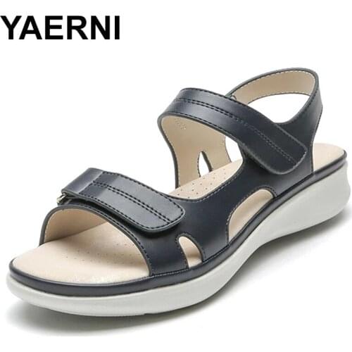 YAERNIComfort Shoes for Women 2021 Summer Roman Sandals Clear Heels Suit Female Beige Large Size Gladiator Girls New Low Black F