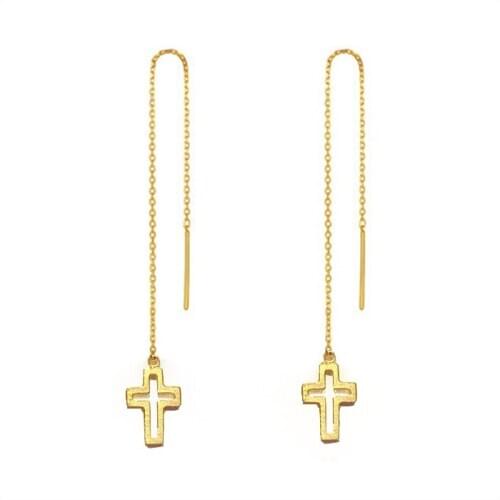 MADALENA SARARA Pure 24k Gold Earrings Simple Cross Dangle Women Earrings AU999 2.6g-2.8g