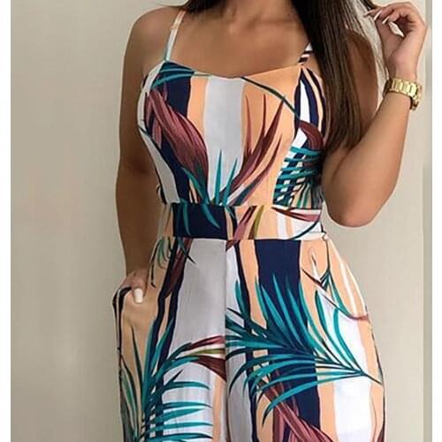 Women Floral Print Jumpsuit Elegant Off Shoulder Spaghetti Strap Ladies Long Jumpsuit Summer Beach Wear Wrap Jumpsuit New #T1G