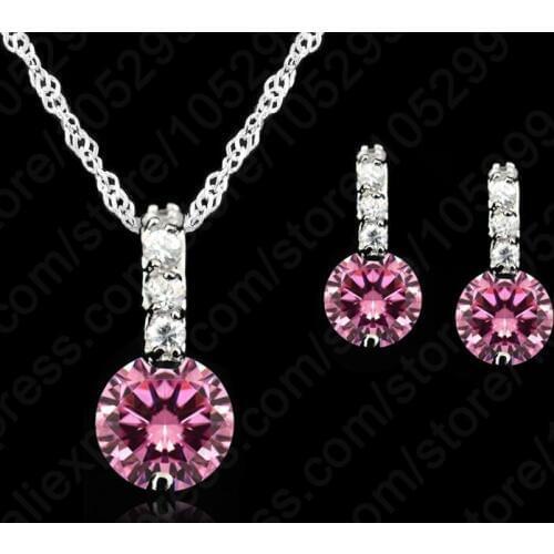 Women Beauty Jewelry Set 925 Sterling Silver Cubic Zircon Pendant Necklace/Earring Women Sets