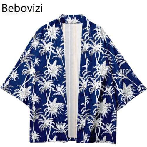 Blue Coconut Tree Japanese Streetwear Cardigan Women Men Haori Cosplay Kimono Top Beach Yukata Clothes Plus Size 4XL 5XL6XL