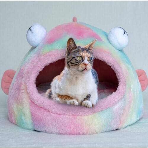 Winter Comfort House Cat Bed Funny Fish Custhion Basket For Cat House Products Pets Tent Cozy Cave Ceds Gatos Indoor Cama Gato