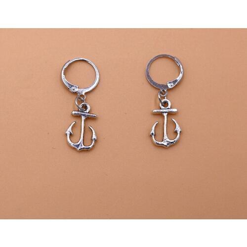 1Pair Vintage Silver Color Circle Earrings for Women Jewelry Small Anchor Hoop Earrings Girl Fashion Womens Earing Gift Z03