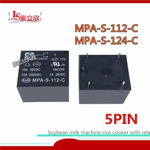 10PCS/LOT 100%Original New Relay MPA-S-112-C 12VDC MPA-S-124-C 24VDC MPA-S-124-C-24VDC MPA S 112 C 12V 24V 5PIN 10A
