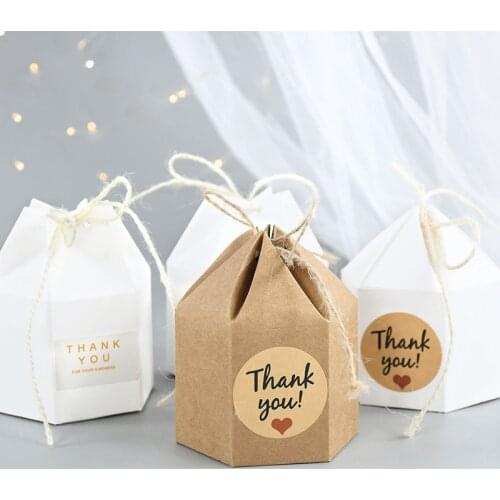 10pcs Hexagon Shape Creative Kraft Paper Candy Boxes Wedding Favors Gift Packaging Box For Birthday Party Baby Shower Decor