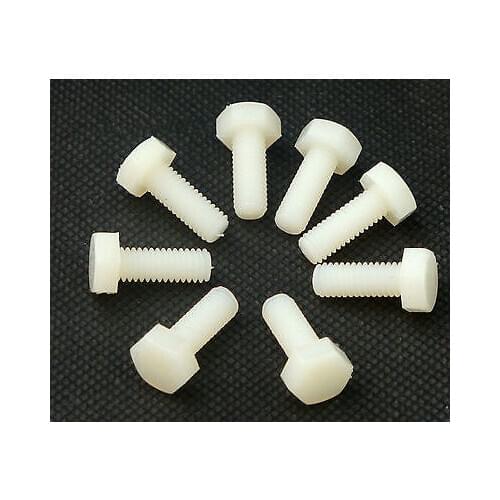 100pcs Metric Thread M4x6mm Full Nylon Outside Hex Head Cap Screw Plastic Bolt