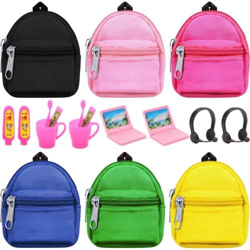 12 Pieces/set Doll House Accessories for Barbie Ken Miniature Laptop Glasses Bags Wash kit Mini Doll Funiture Birthday Gift