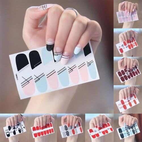 14tips/sheet Full Cover Wraps Nail Polish Stickers Strips Plain Nail Art Decorations star Designs Glitter Powder Manicure Tips