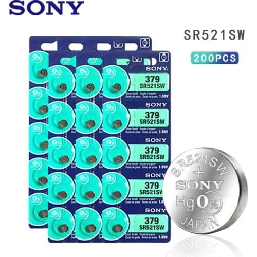 200pcs Sony 379 SR521SW 100% Original D379 SR63 V379 AG0 Watch Battery Button Coin Cell MADE IN JAPAN 100% Original Brand