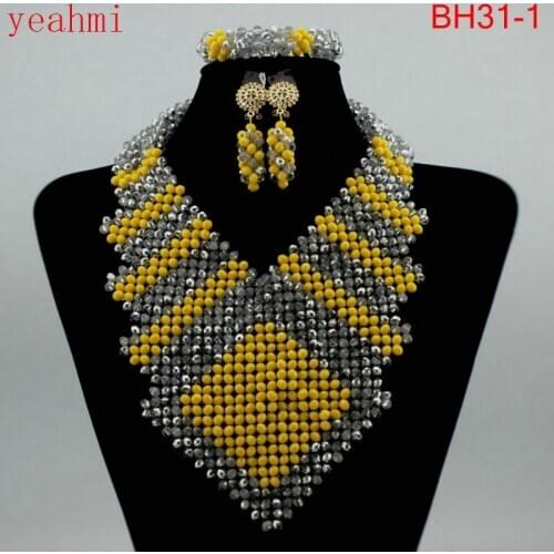 2020 Nigerian Wedding African Beads Jewelry Sets Luxury Dubai Gold Accessory Statement Jewelry Set Christmas Gift Jewelry BH31-1