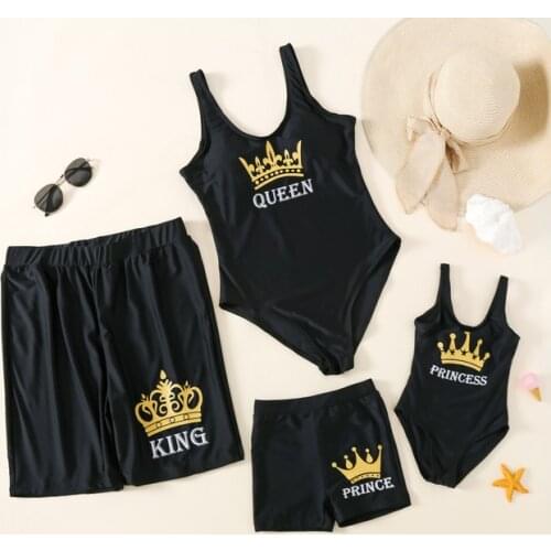 2021 Family Matching Swimsuit One Piece Bikinis Women Swimwear Men Shorts Mother Daughter Kids Boy Girl Queen Swim Bathing Suit