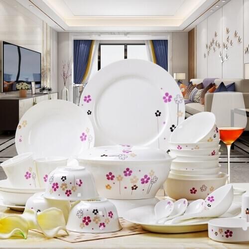 56 pieces Tangshan Bone Porcelain Bowls and Dishes with Pottery Bowls and Plates with Soup Bowls and Noodles