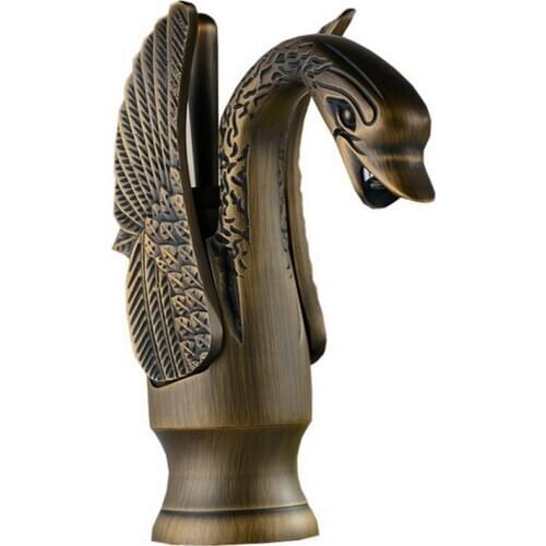 Antique Brass Migratory birds Style Single Handle Bathroom Vessel Sink Faucet Mixer Taps aan015